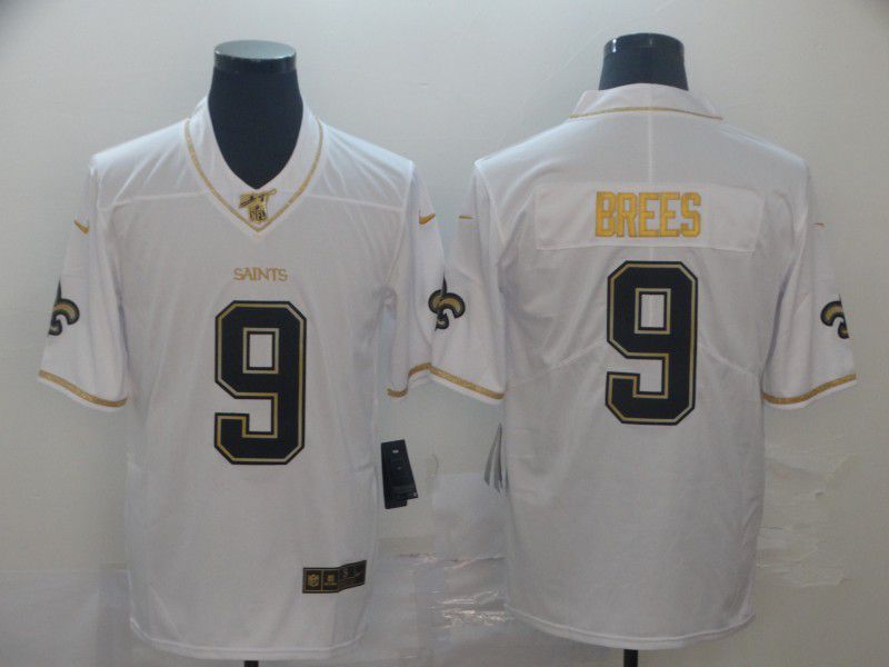 Men New Orleans Saints 9 Brees White Retro gold character Nike NFL Jerseys